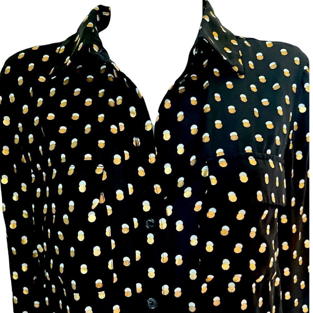 Who What Wear Black Gold Polka Dot Long Sleeve Blouse size S - Picture 3 of 4